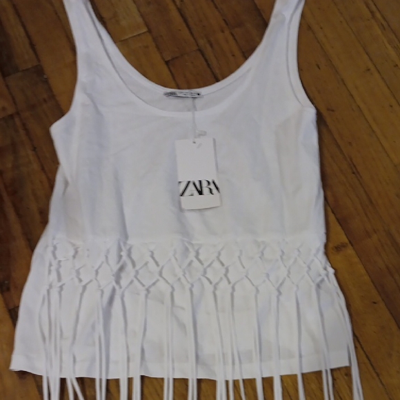 Zara White Tank Top with Long Fringe M NWT - Picture 3 of 4